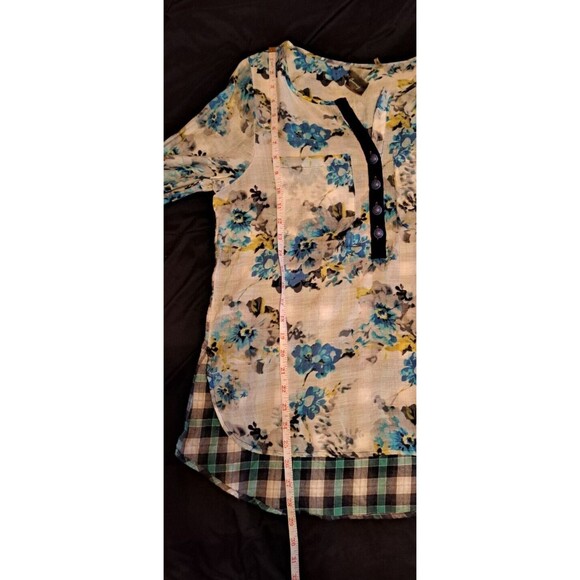 Aratta Silent Journey Blue Purple Floral Scarf Back Blouse Size M Velvet trim - Picture 9 of 14